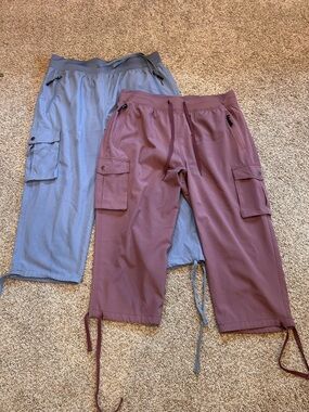 Soothfeel Lot of 2 pairs lightweight capri cargo pants. Purple and stone blue. L